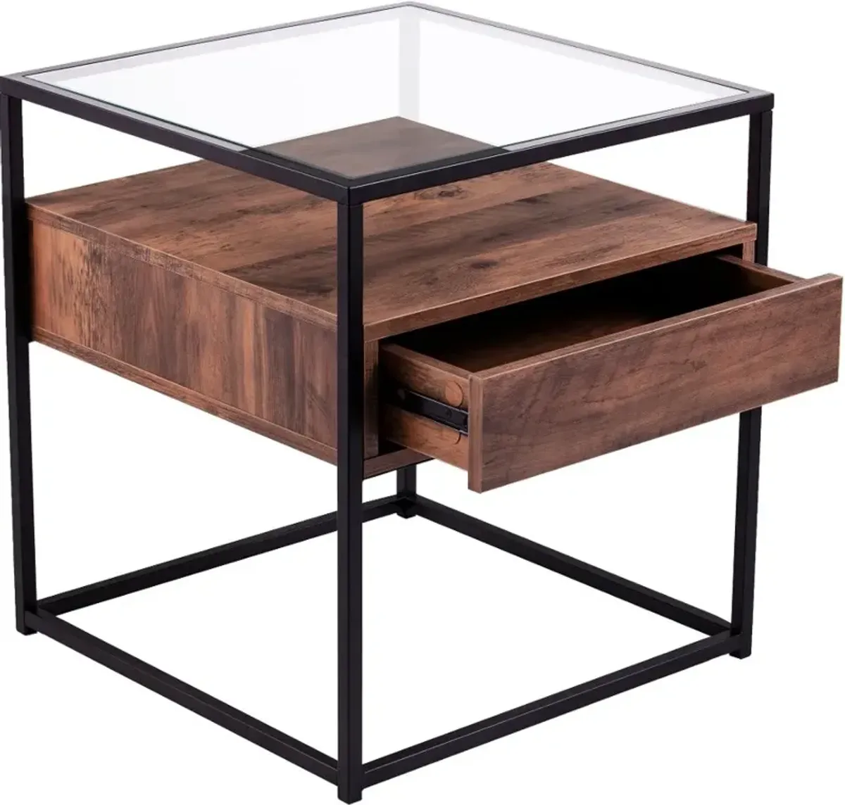 Olivern Glass-Top Industrial End Table