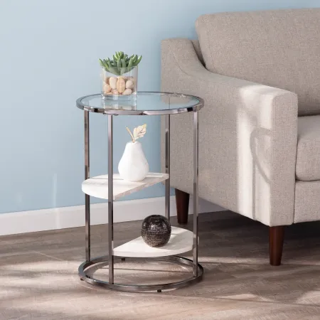 Ledermore Round Glass and Faux Stone Side Table