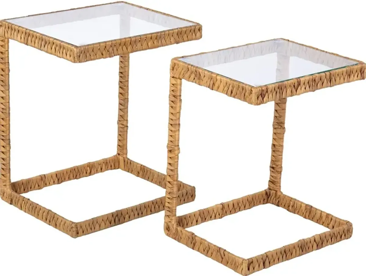 Ismaya Water Hyacinth & Glass C Tables Set of 2