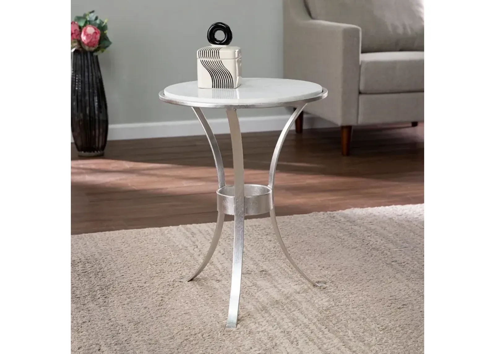 Fordoche Silver & Marble Round Accent Table