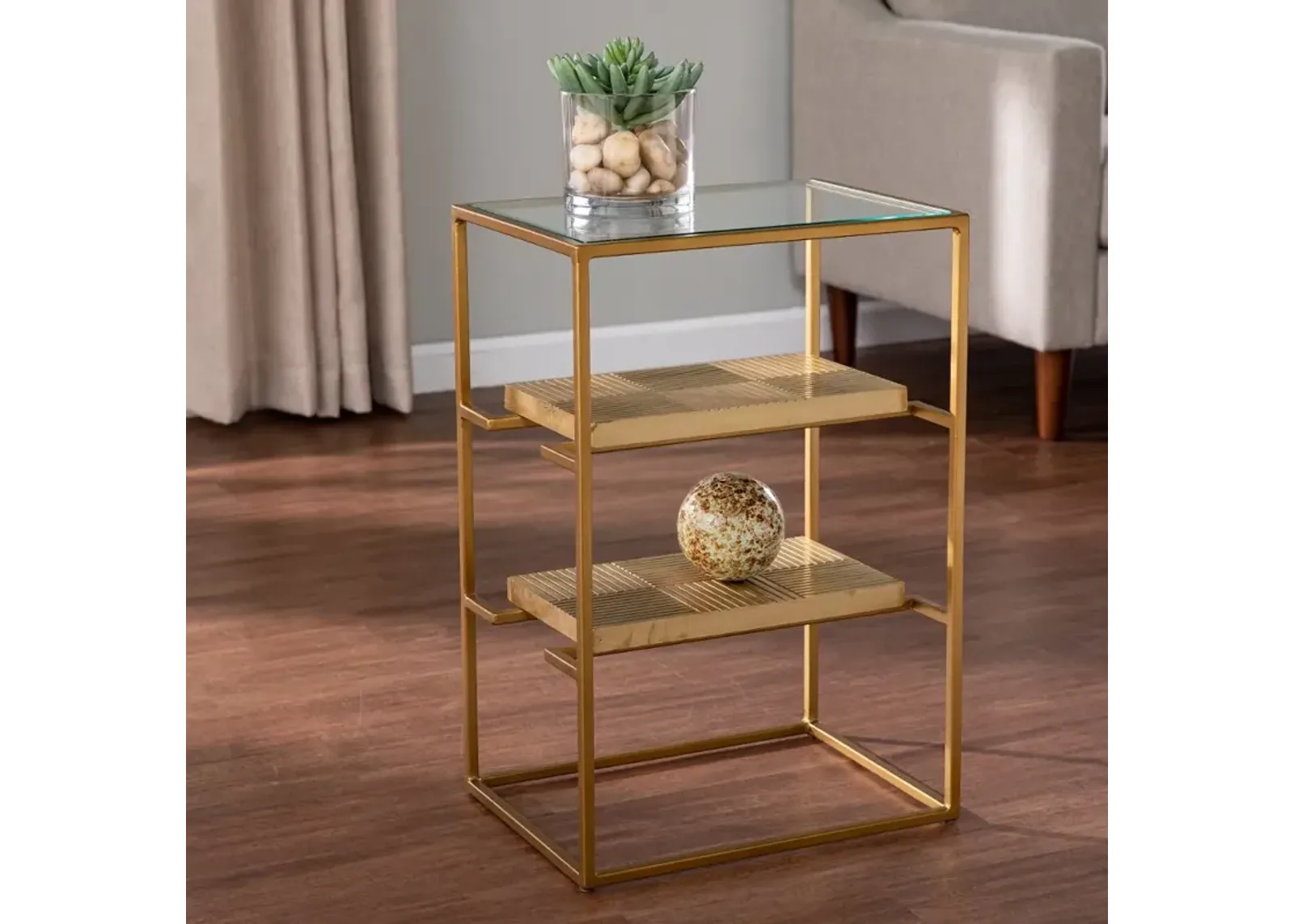 Penketh Gold End Table with Glass-Top