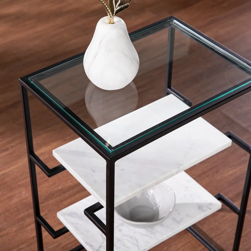 Paignton Black & White Glass-Top End Table