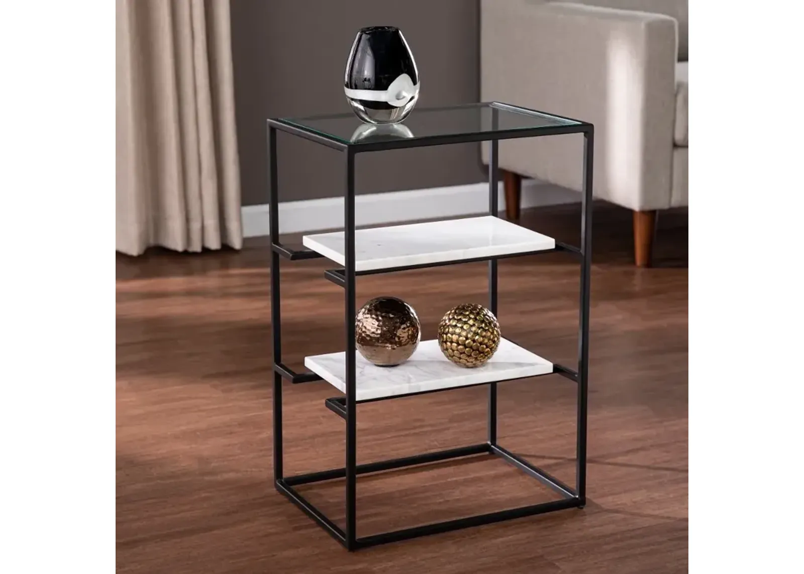 Paignton Black & White Glass-Top End Table