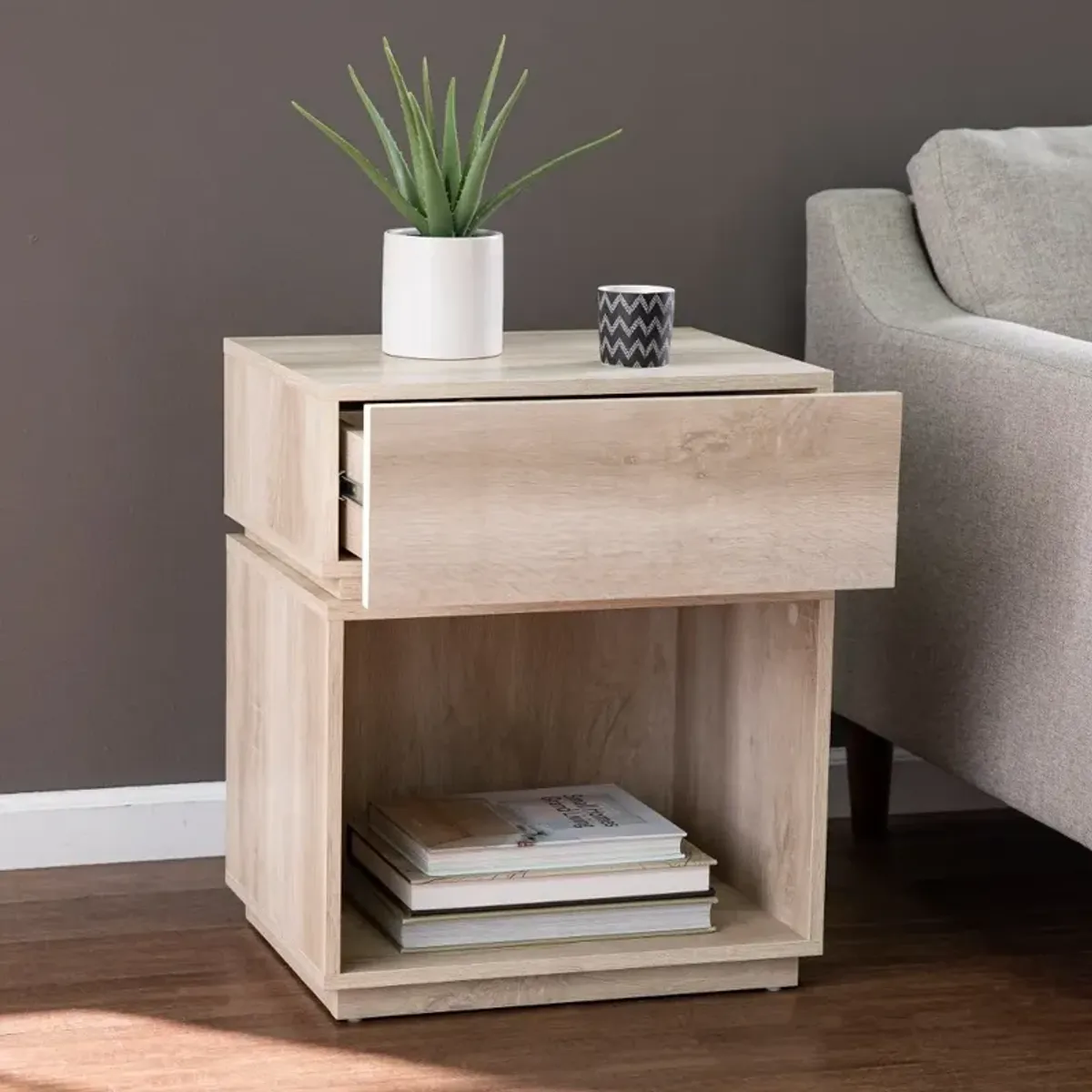 Mortayne Whitewash End Table with Charging Station