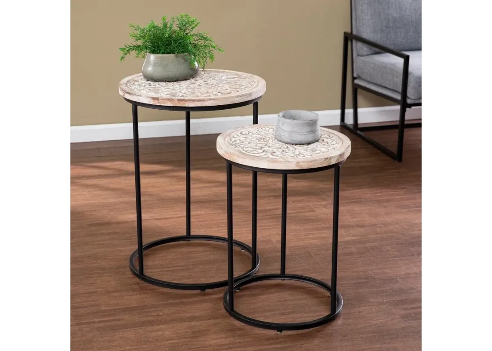 Swendland Whitewash Round Accent Tables Set of 2