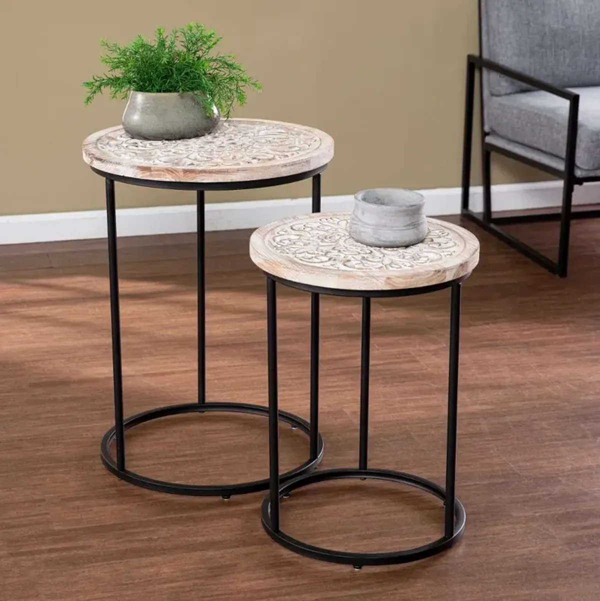 Swendland Whitewash Round Accent Tables Set of 2