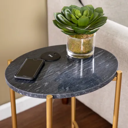 Clarvin Round Side Table with Wireless Charging Station
