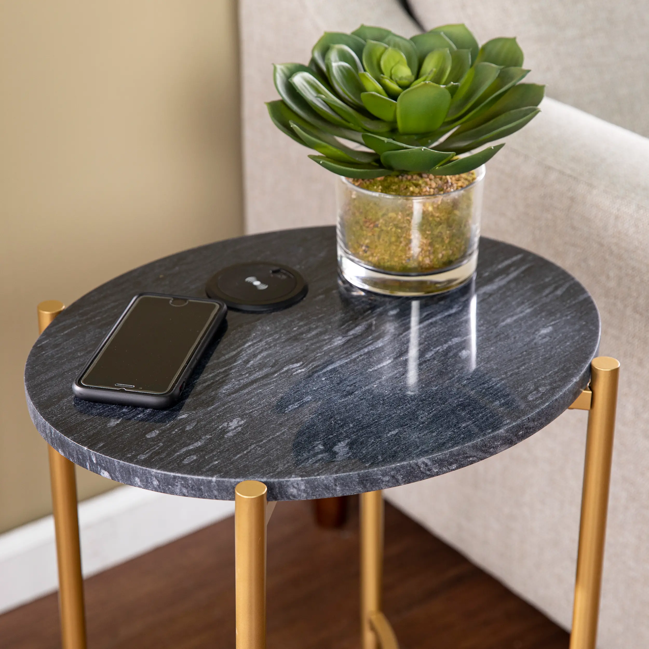 Clarvin Round Side Table with Wireless Charging Station