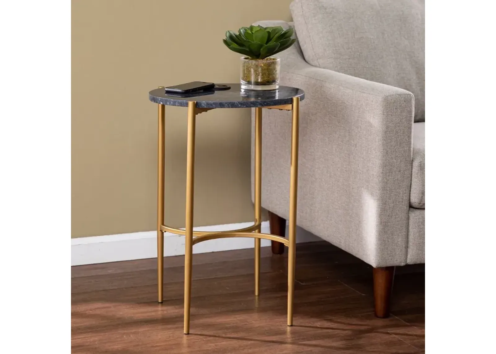 Clarvin Round Side Table with Wireless Charging Station