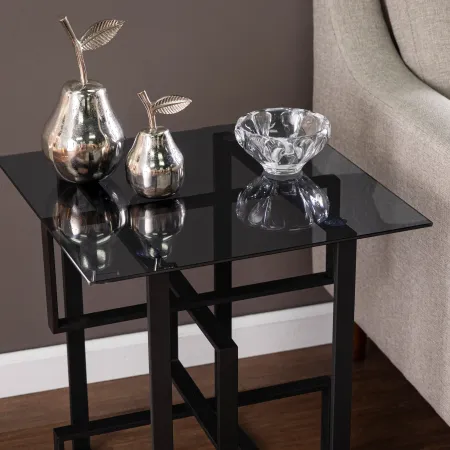 Clanlin Black Glass-Top Accent Table