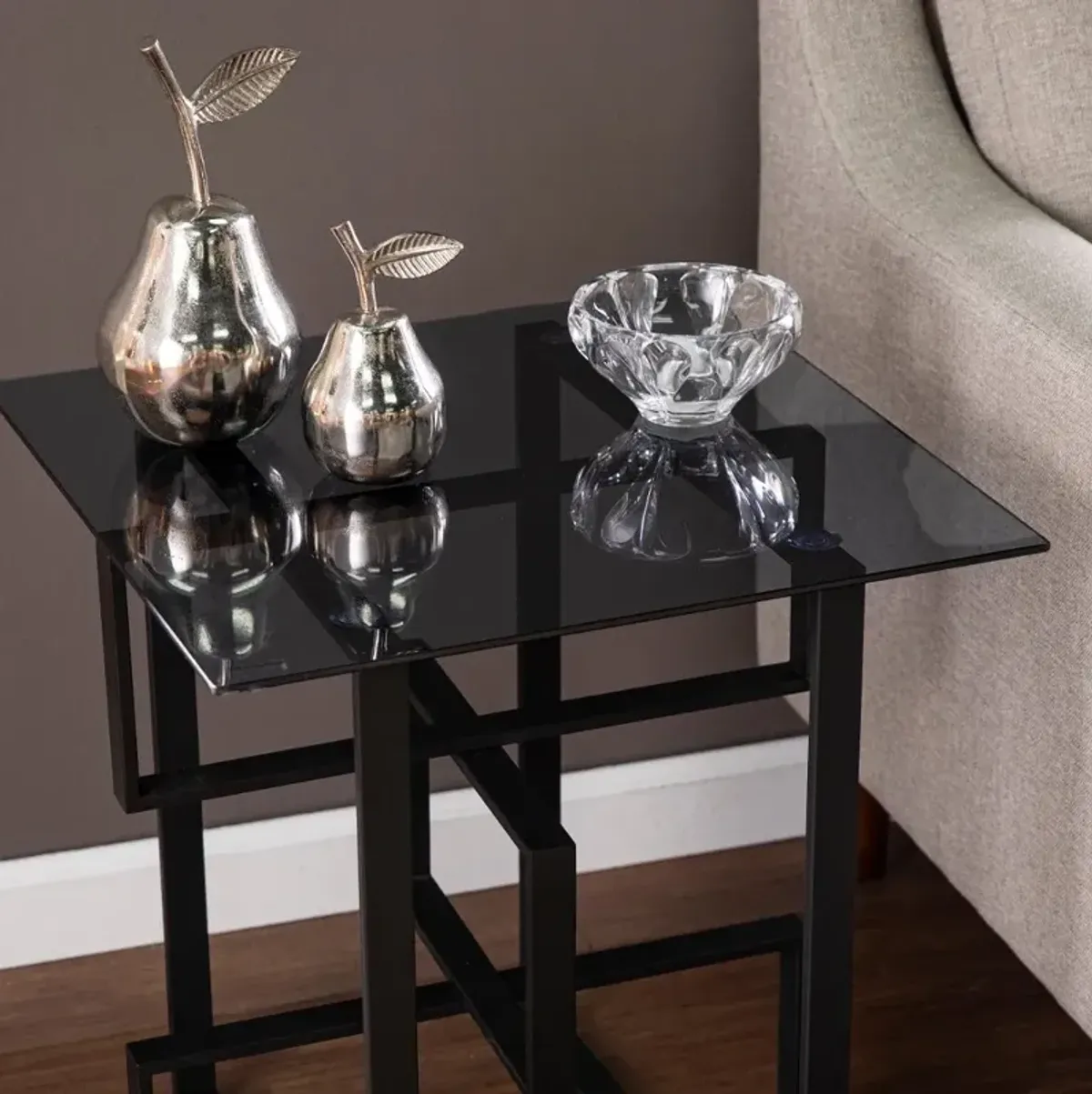 Clanlin Black Glass-Top Accent Table