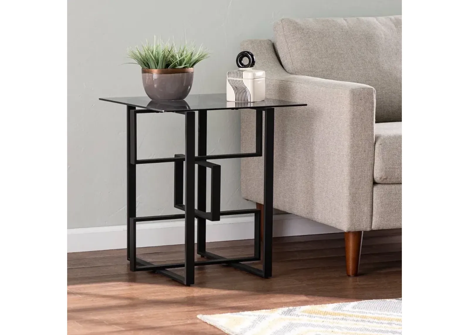 Clanlin Black Glass-Top Accent Table