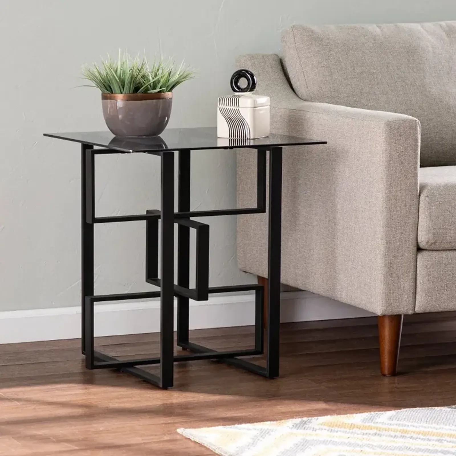 Clanlin Black Glass-Top Accent Table