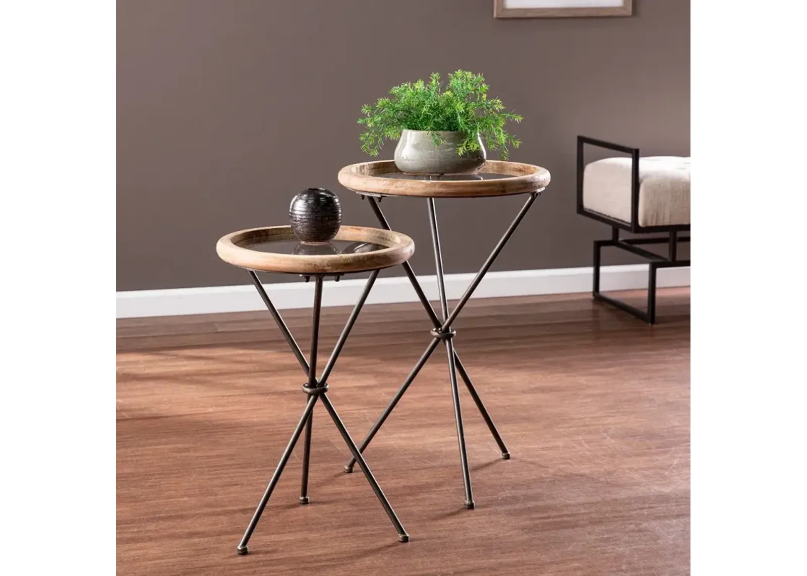 Crellon Glass-Top Accent Tables Set of 2