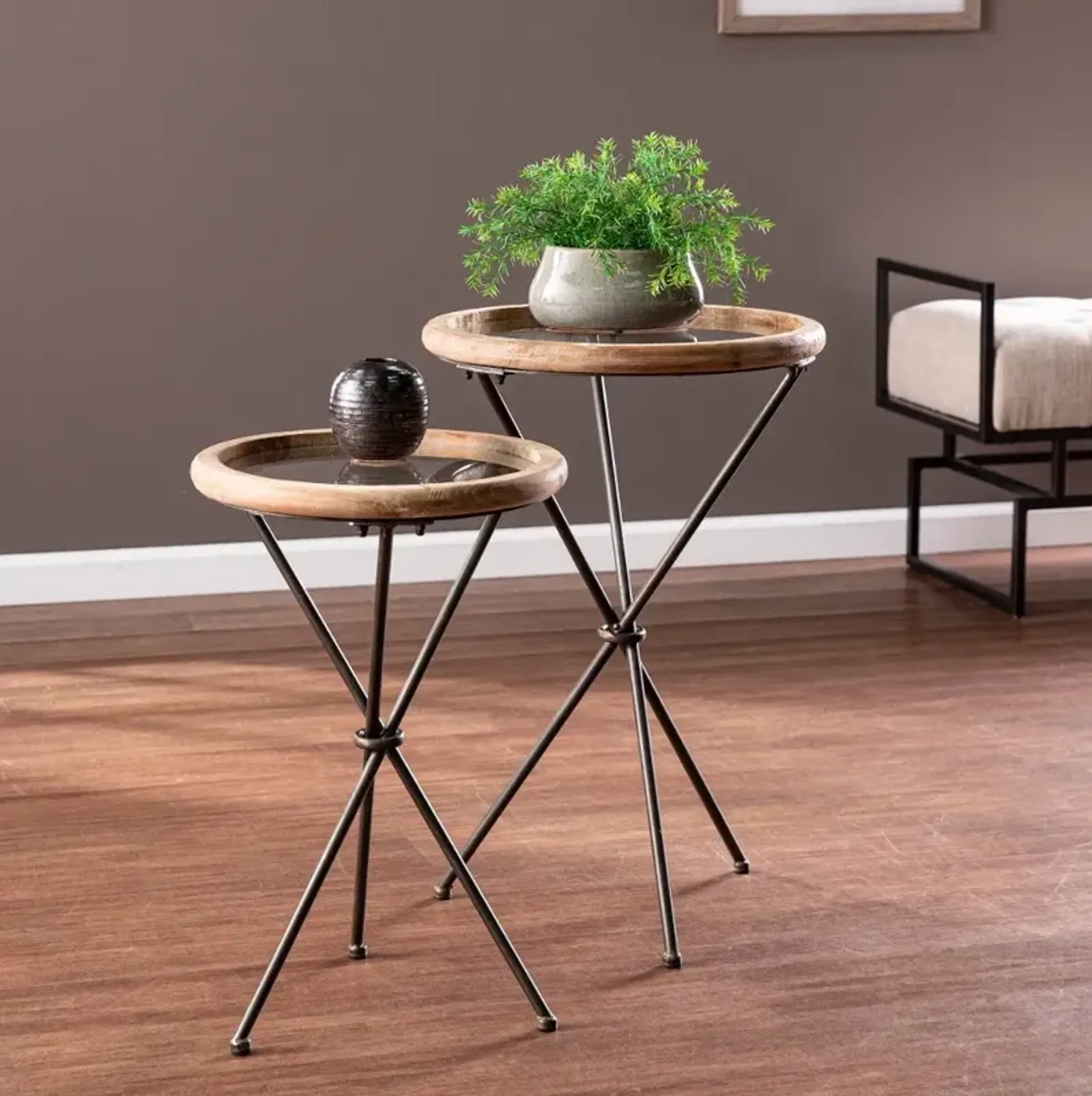 Crellon Glass-Top Accent Tables Set of 2