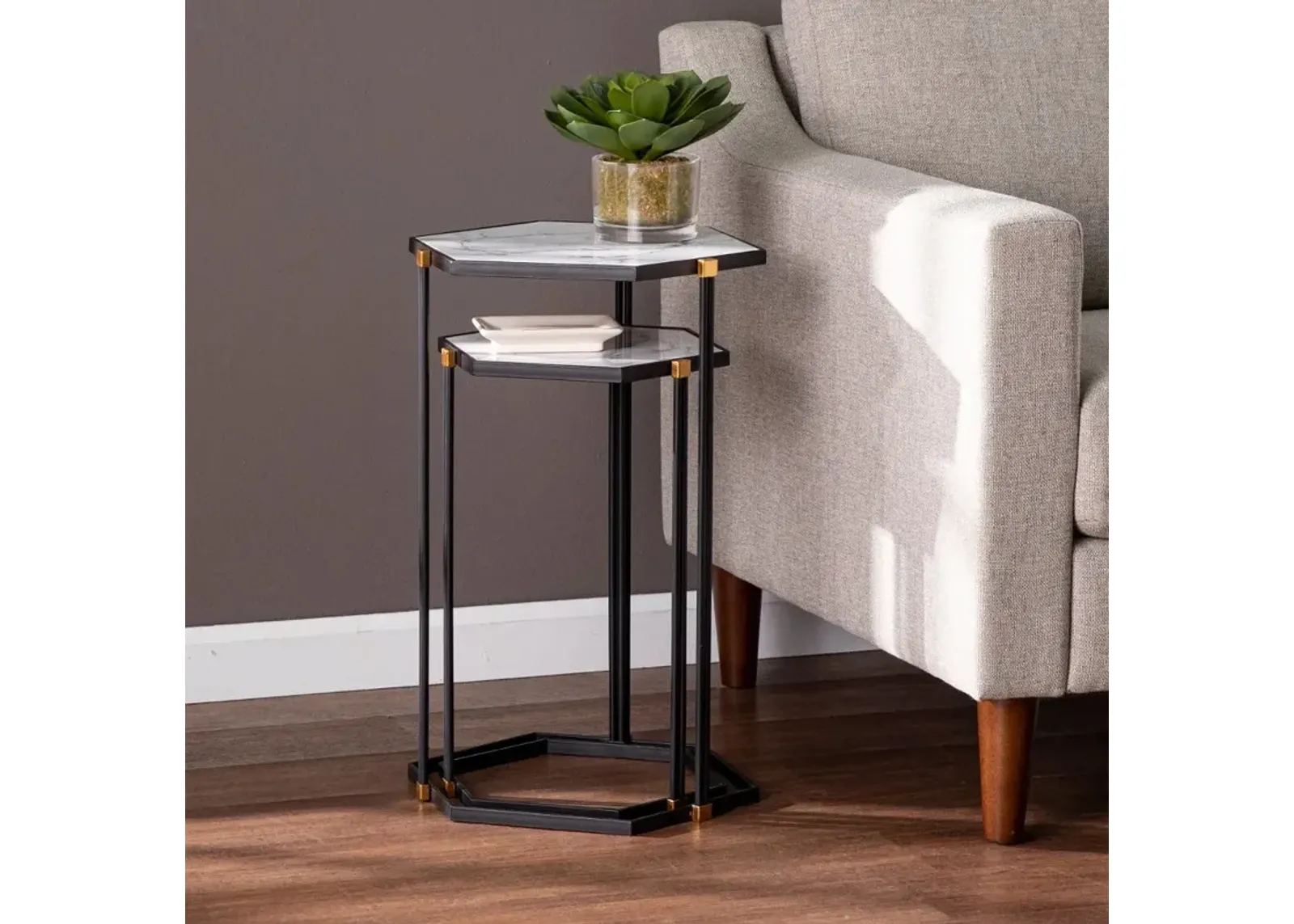 Kerrisdale Faux Marble Nesting Tables Set of 2