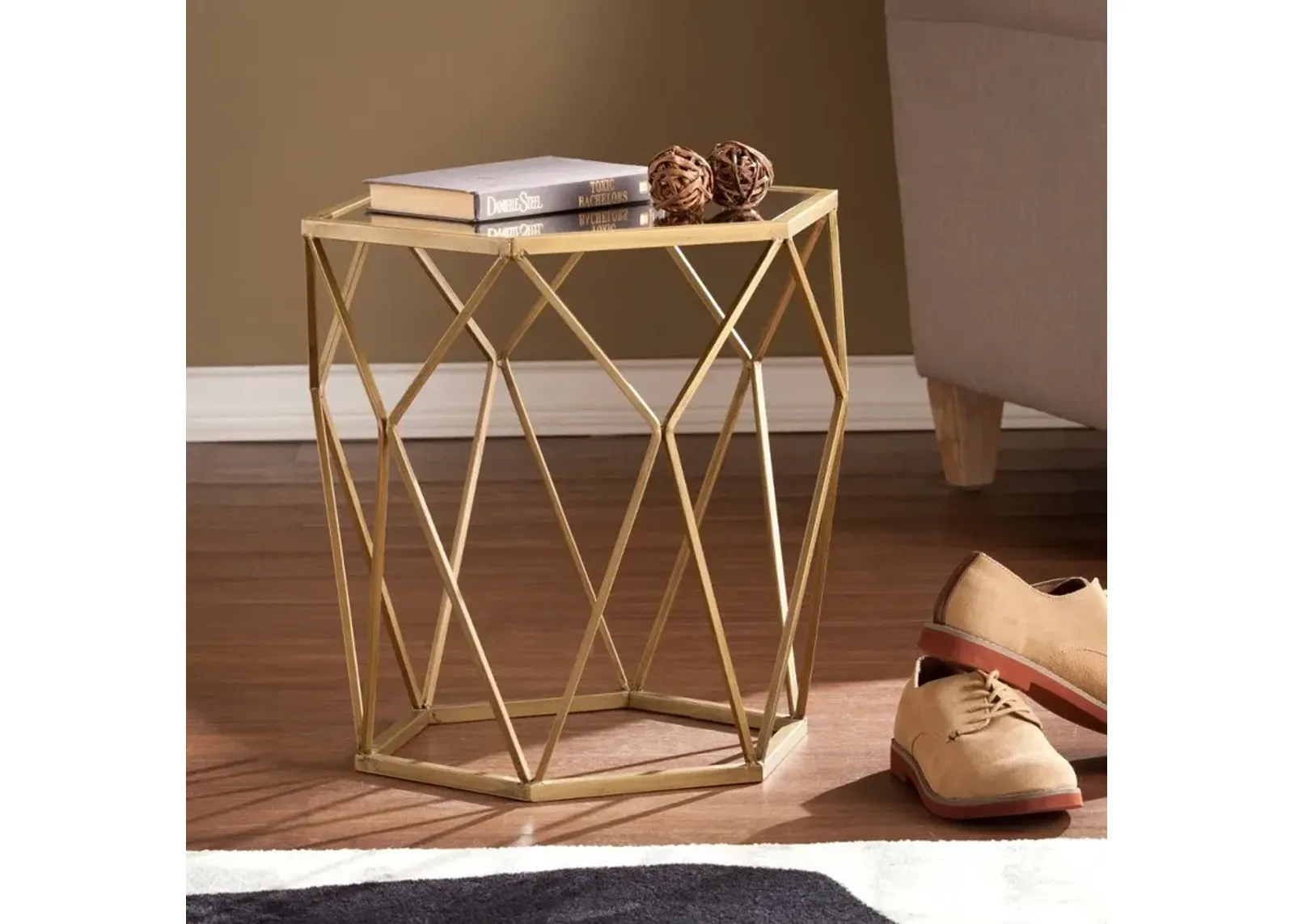 Joelle Gold Geometric Accent Table