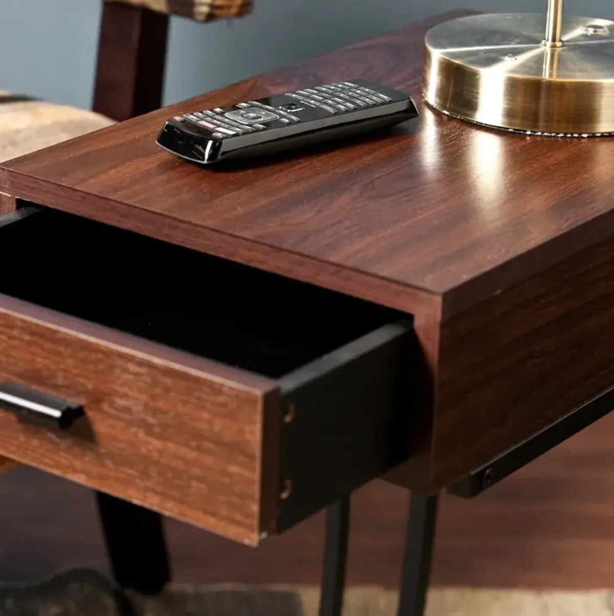 Porten Walnut Side Table with USB