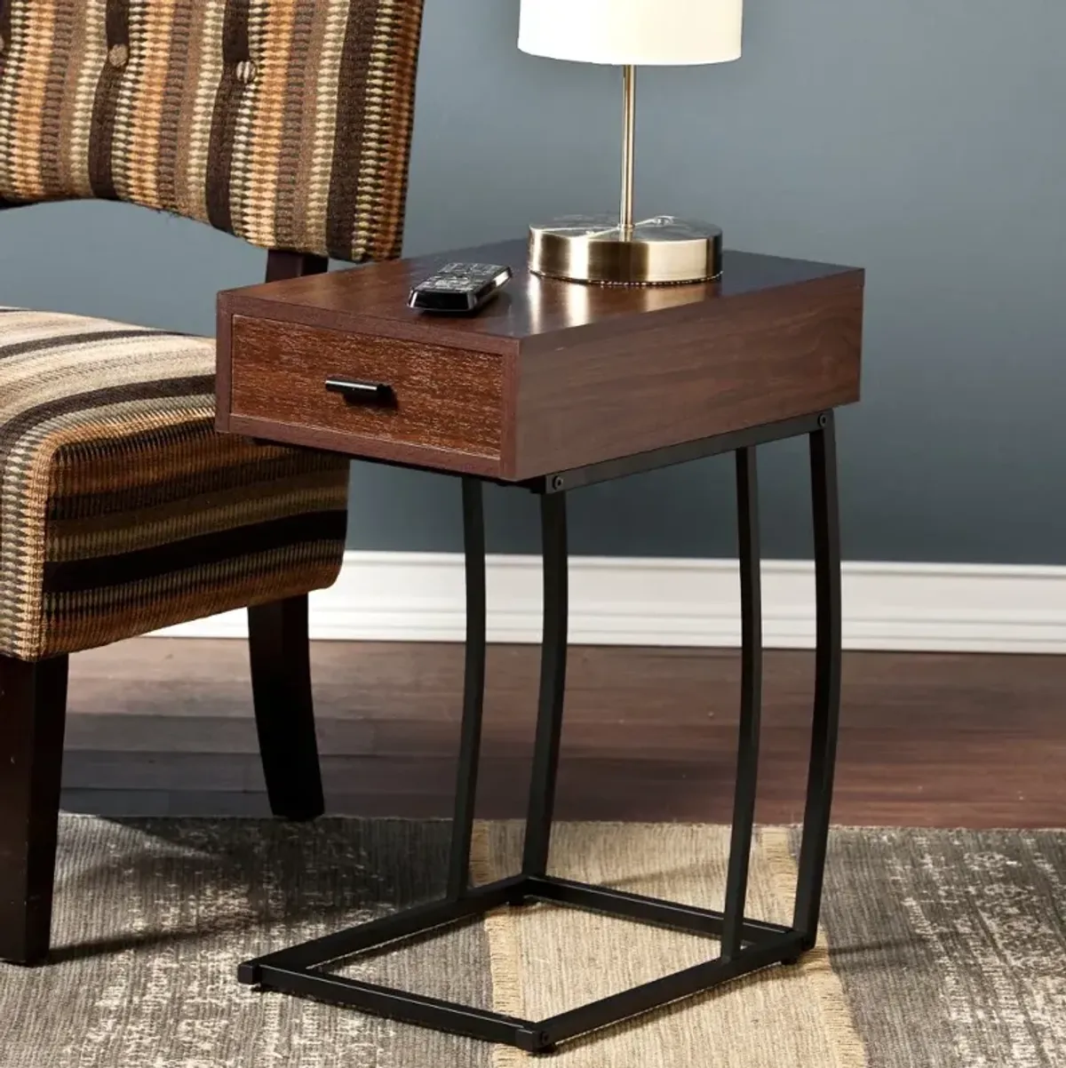 Porten Walnut Side Table with USB