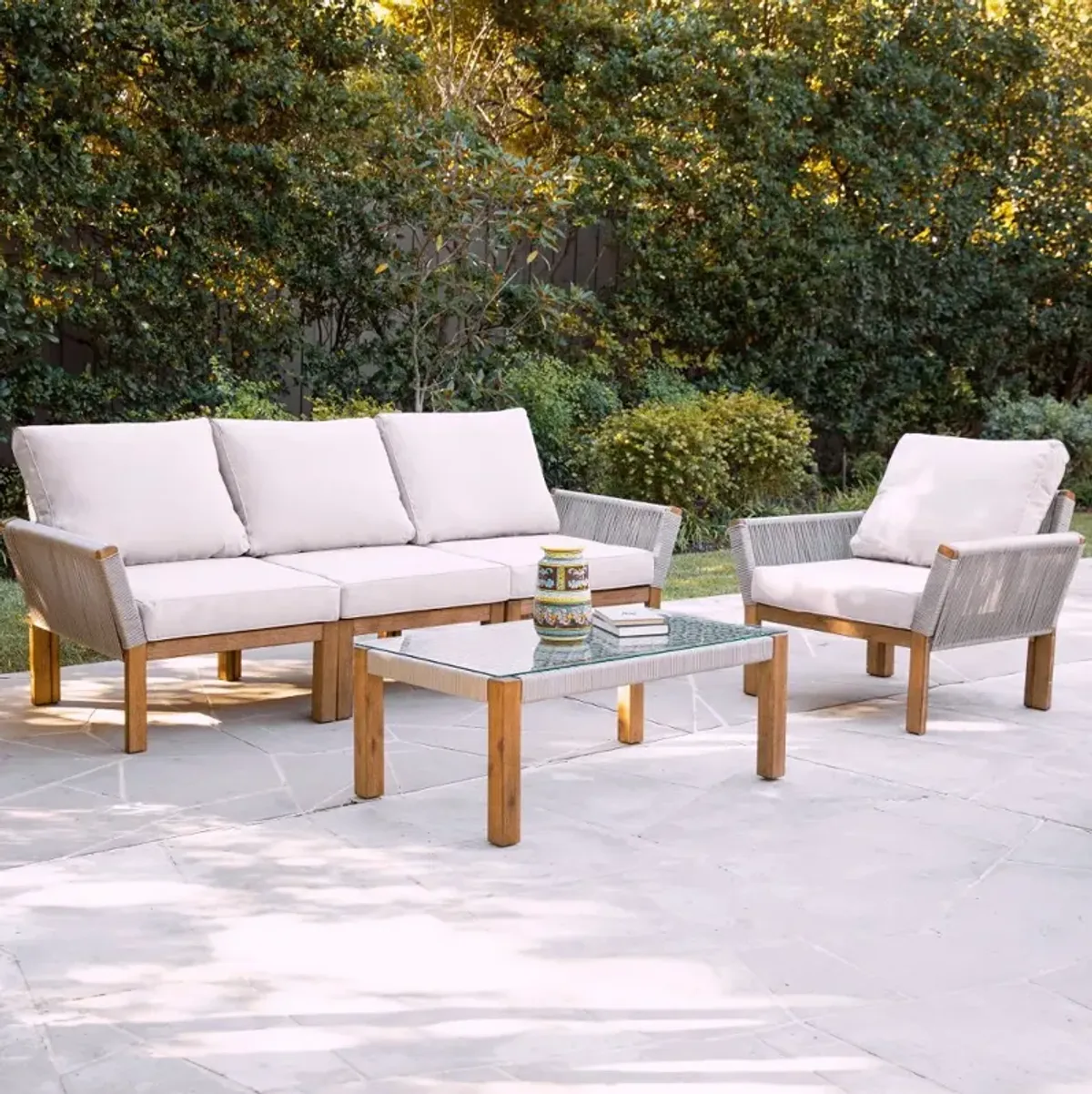 Brendina Outdoor Glass-Top Coffee Table