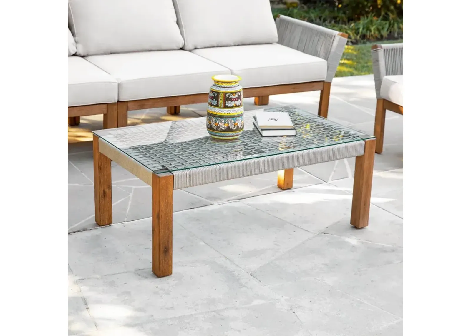 Brendina Outdoor Glass-Top Coffee Table