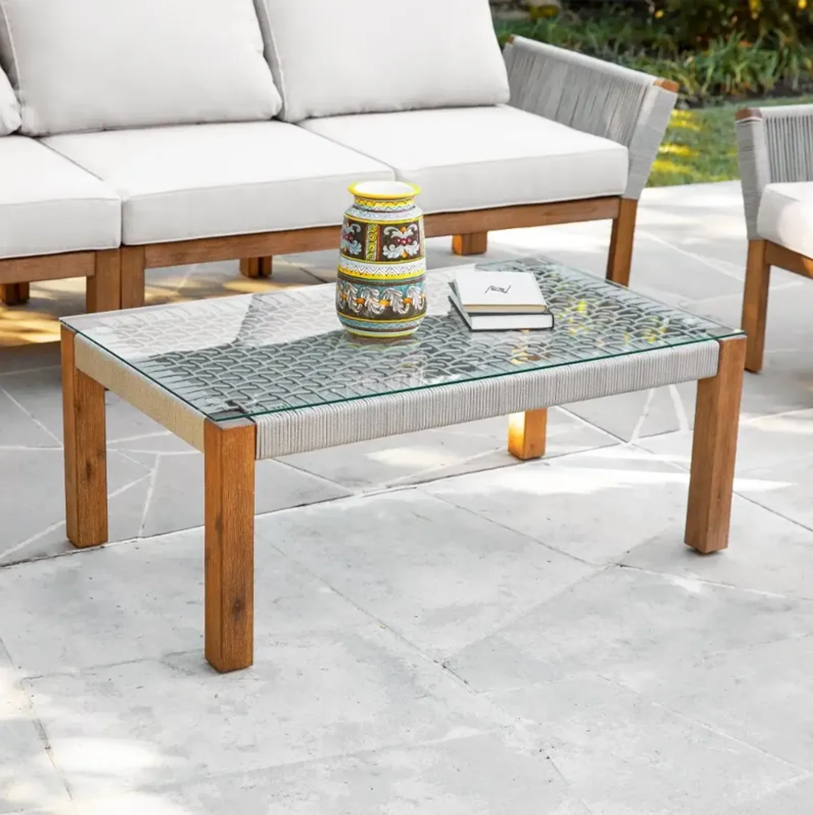 Brendina Outdoor Glass-Top Coffee Table