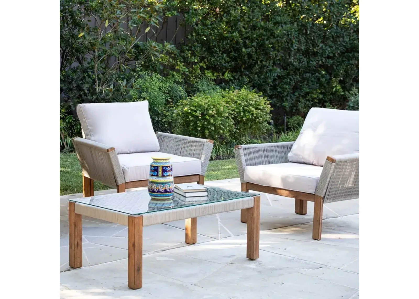 Brendina Outdoor Armchair with White Cushions, Set of 2