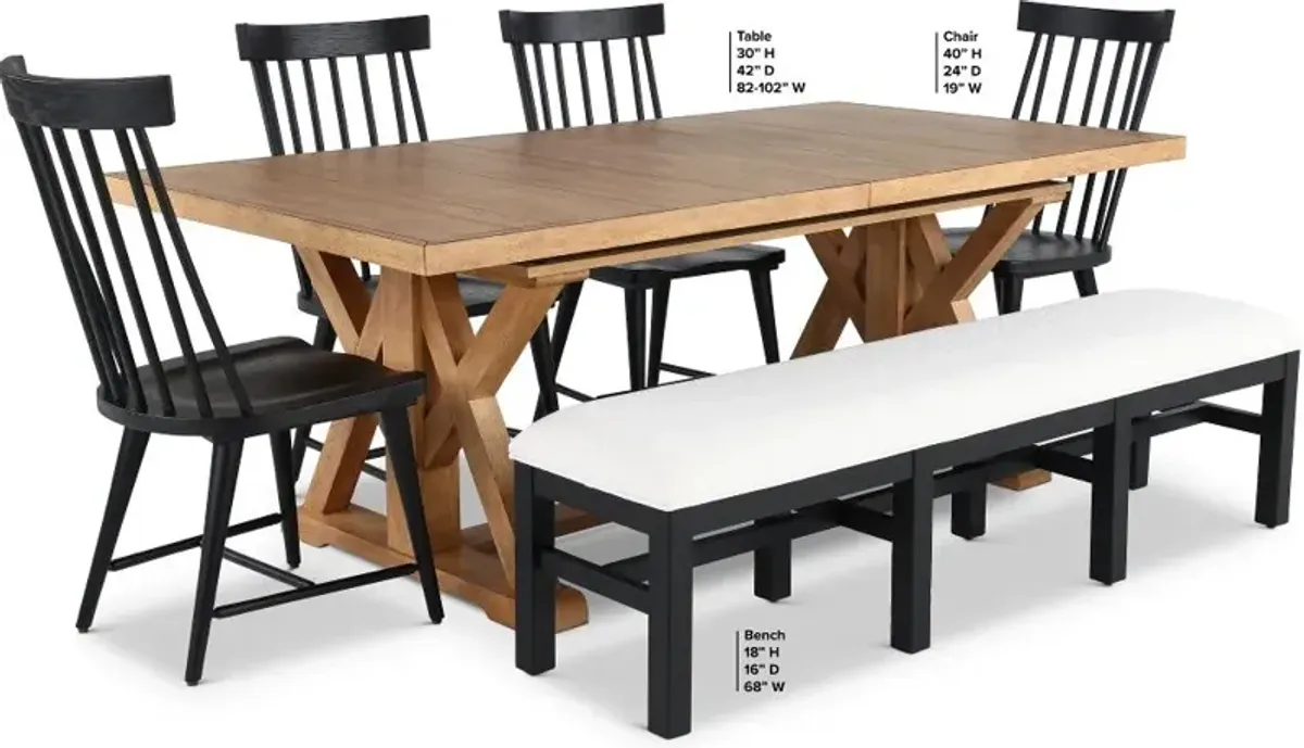 Macon Natural and Black 6 Piece Dining Set