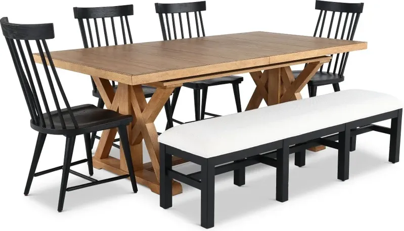 Macon Natural and Black 6 Piece Dining Set