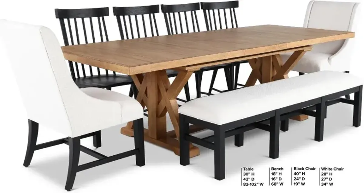 Macon Natural and Black 8 Piece Dining Set