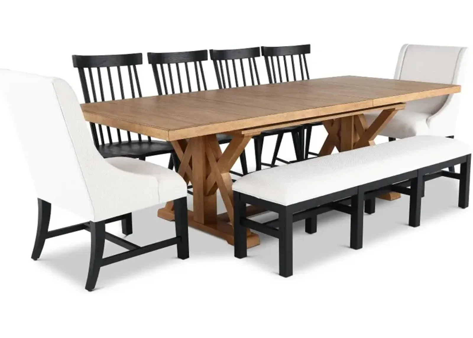 Macon Natural and Black 8 Piece Dining Set