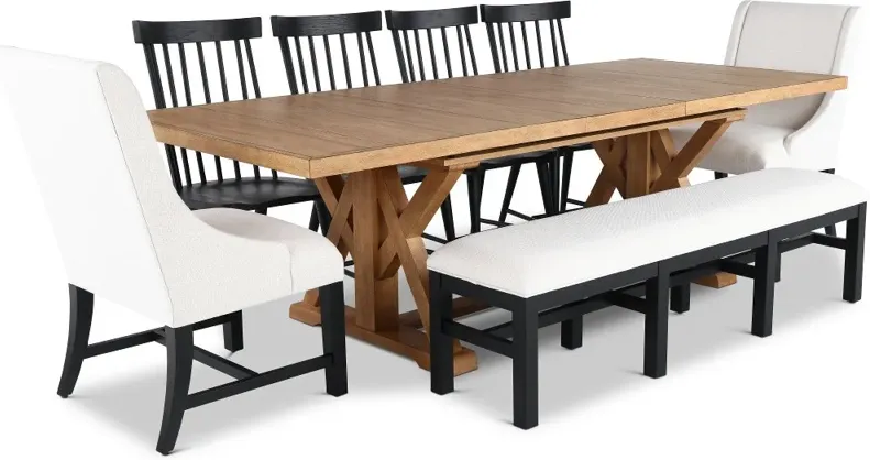 Macon Natural and Black 8 Piece Dining Set