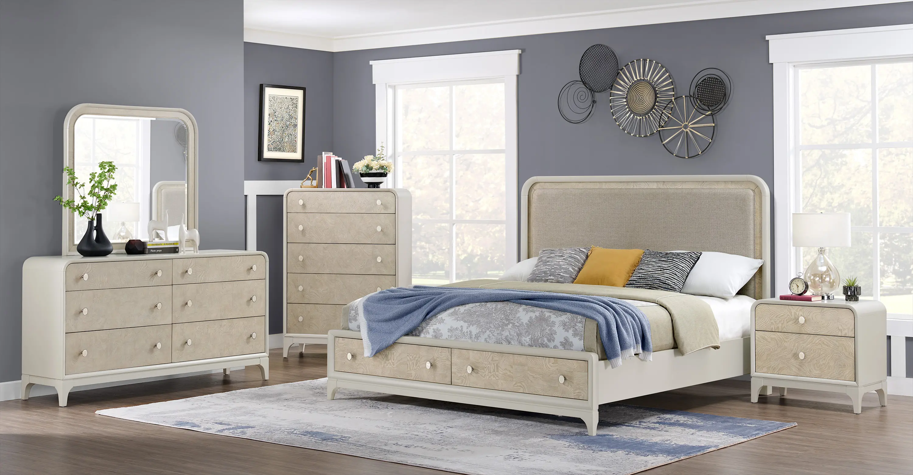 Skyline Beige-Gray Queen Storage Bed