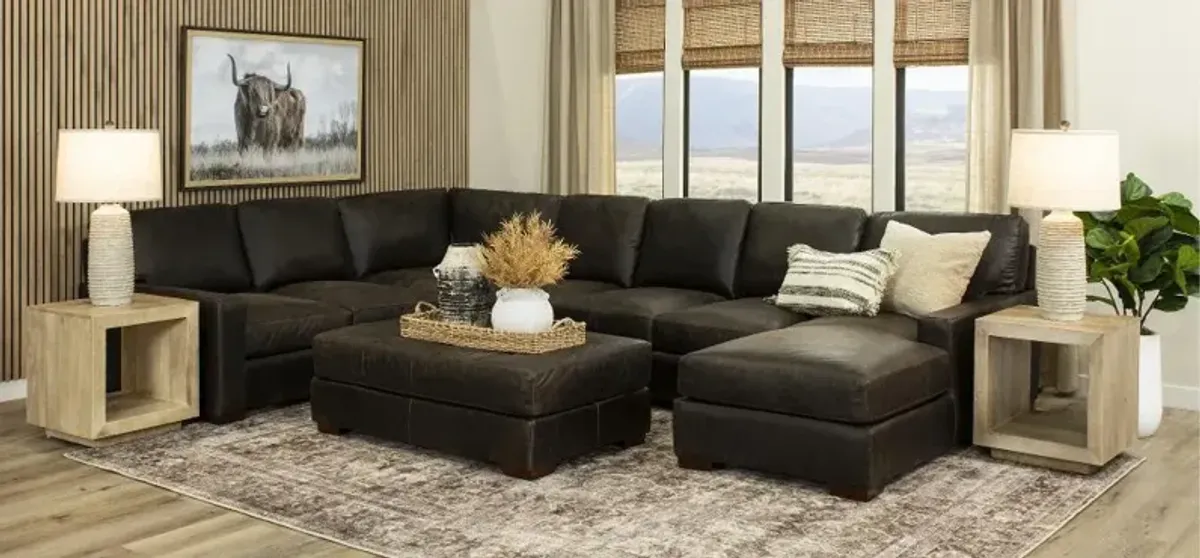 Mayfair Java Brown Leather 4 Piece Sectional