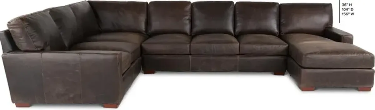 Mayfair Java Brown Leather 4 Piece Sectional