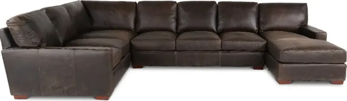 Mayfair Java Brown Leather 4 Piece Sectional