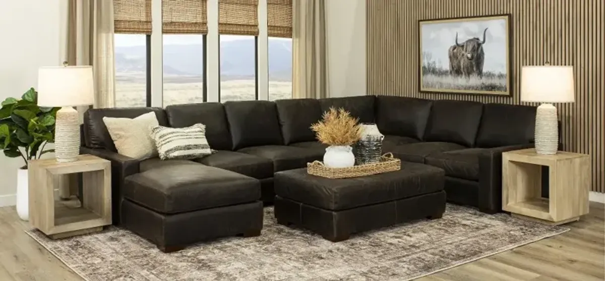 Mayfair Java Brown Leather 4 Piece Sectional