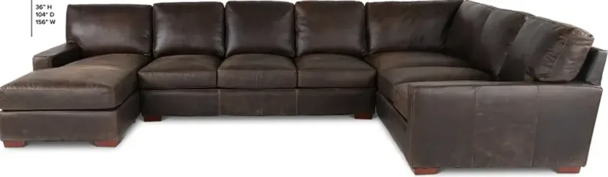 Mayfair Java Brown Leather 4 Piece Sectional