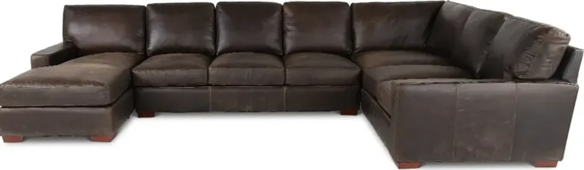 Mayfair Java Brown Leather 4 Piece Sectional