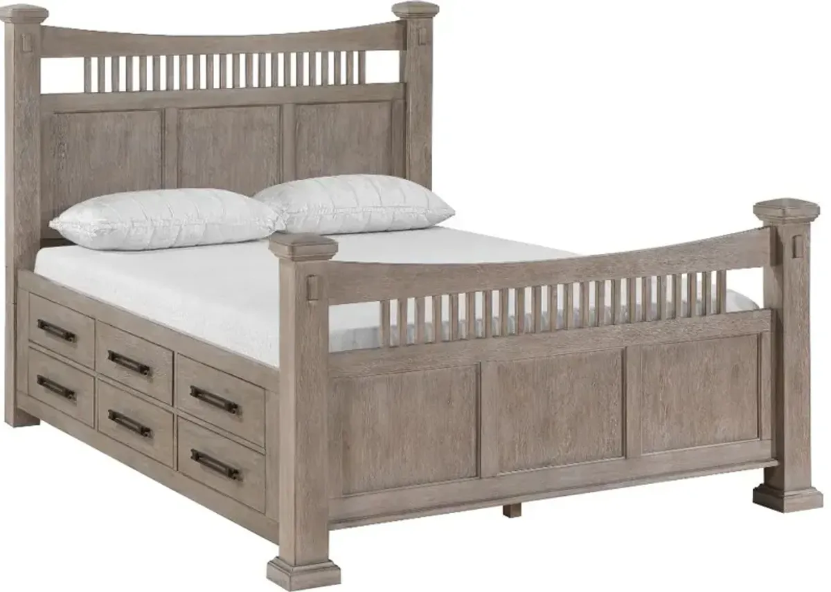 Oaken Taupe Queen Storage Bed