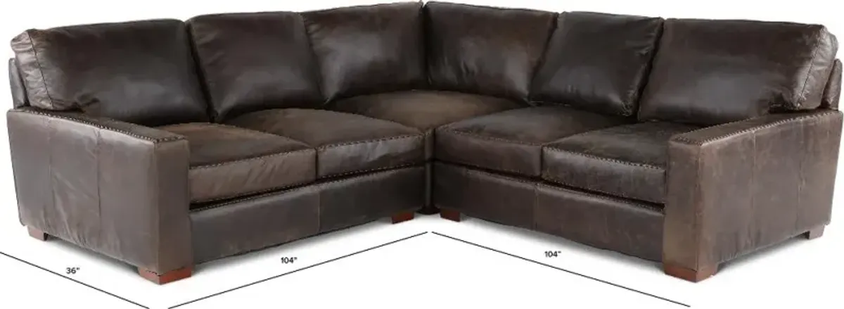 Mayfair Java Brown Leather 3 Piece Sectional