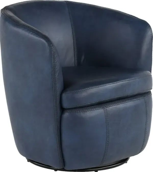 Barolo Navy Blue Leather Swivel Club Chair