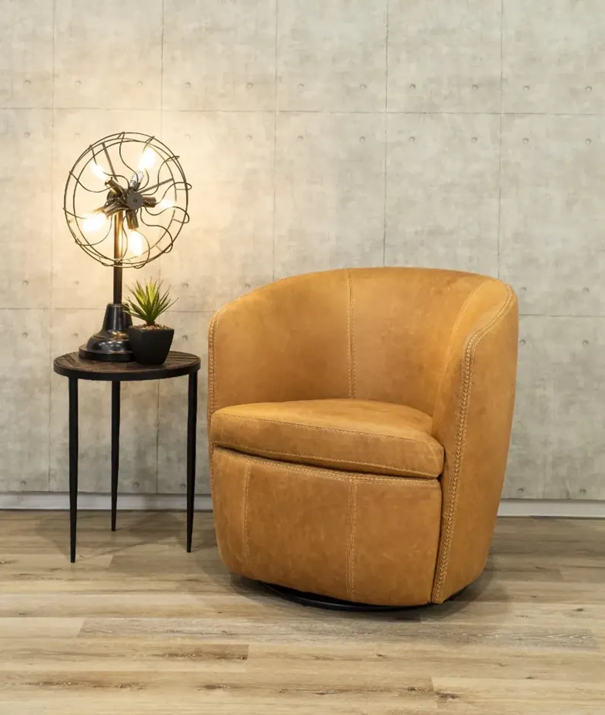 Barolo Vintage Saddle Brown Leather Swivel Club Chair