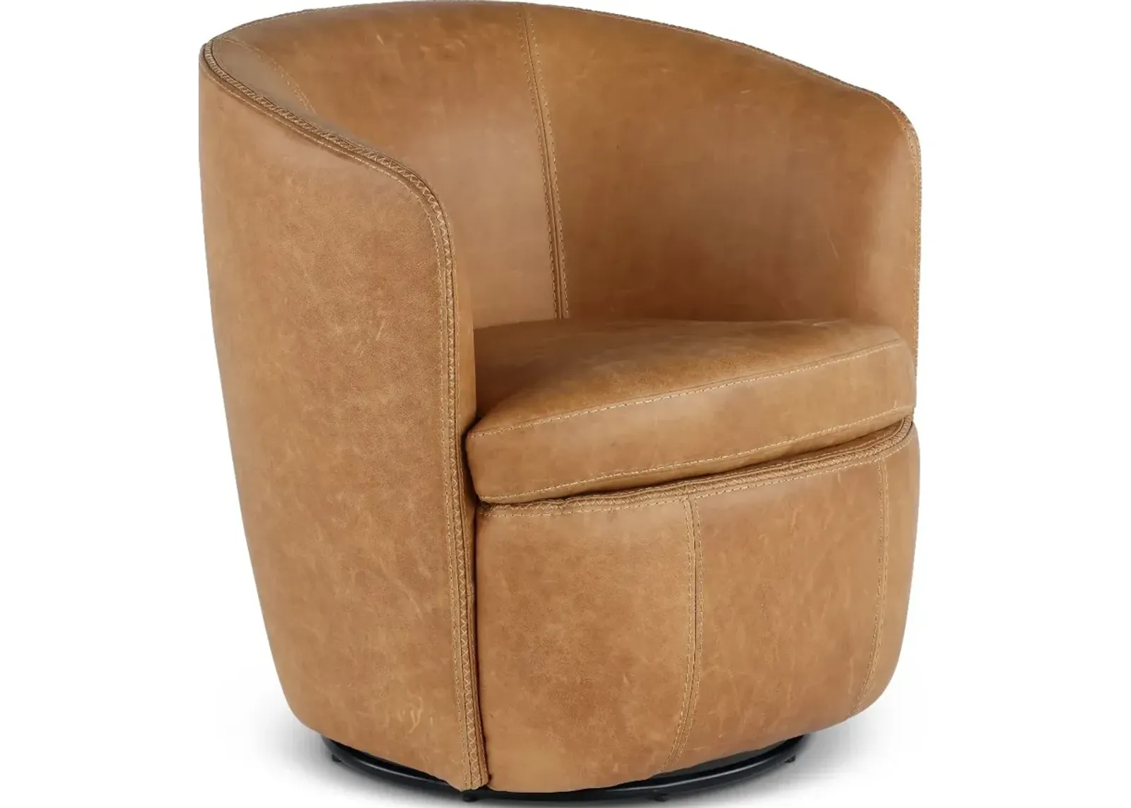 Barolo Vintage Saddle Brown Leather Swivel Club Chair