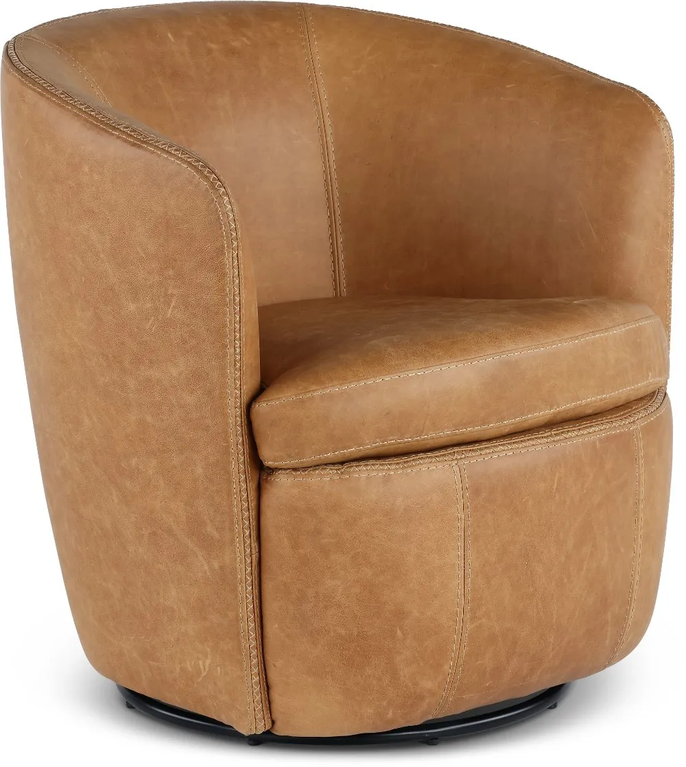 Barolo Vintage Saddle Brown Leather Swivel Club Chair