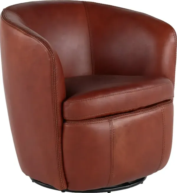 Barolo Whiskey Brown Leather Swivel Club Chair