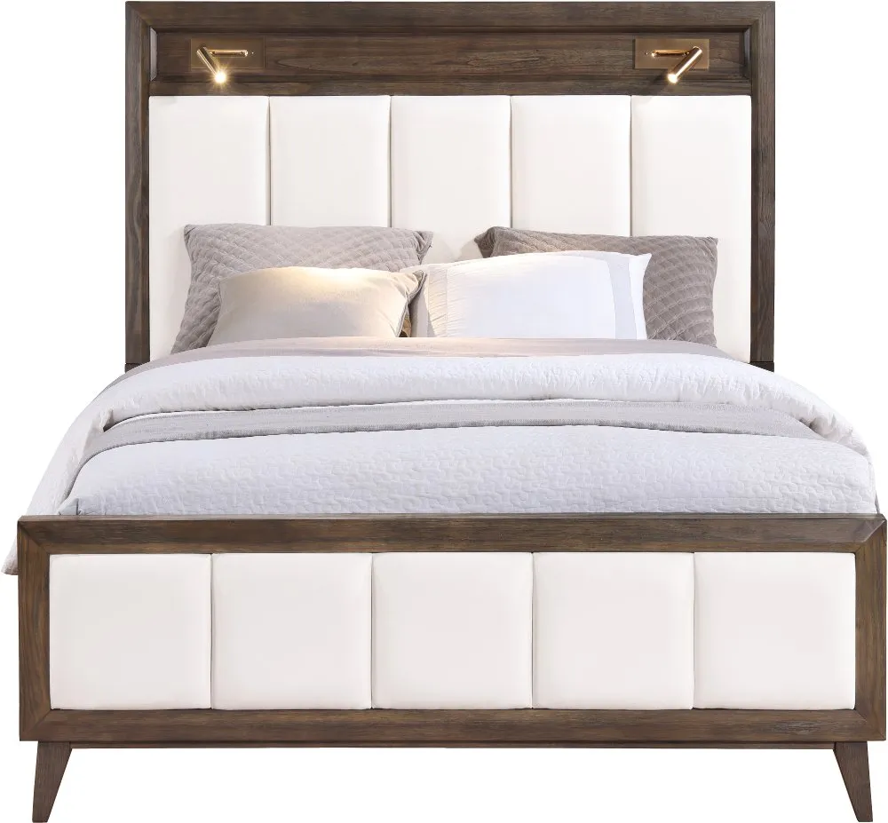 Sophia Walnut Brown and White Queen Bed