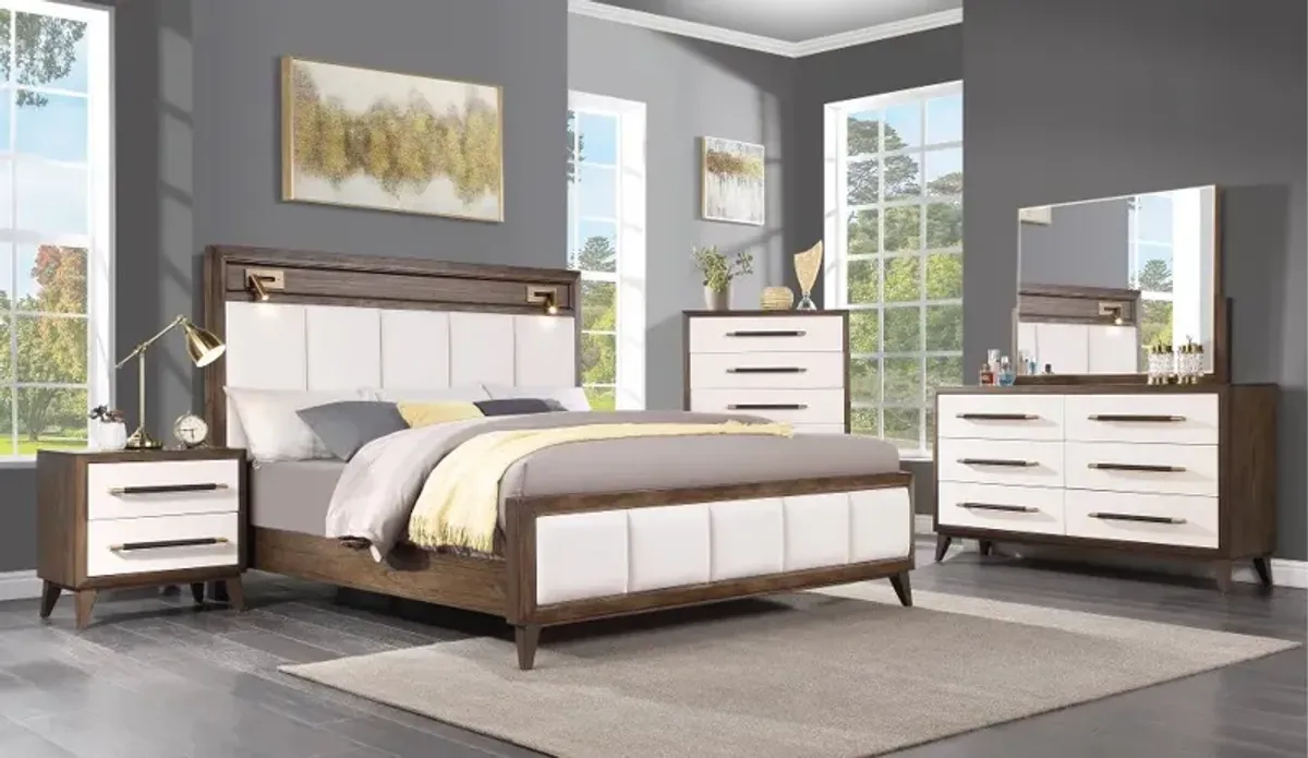 Sophia Walnut Brown and White Queen Bed