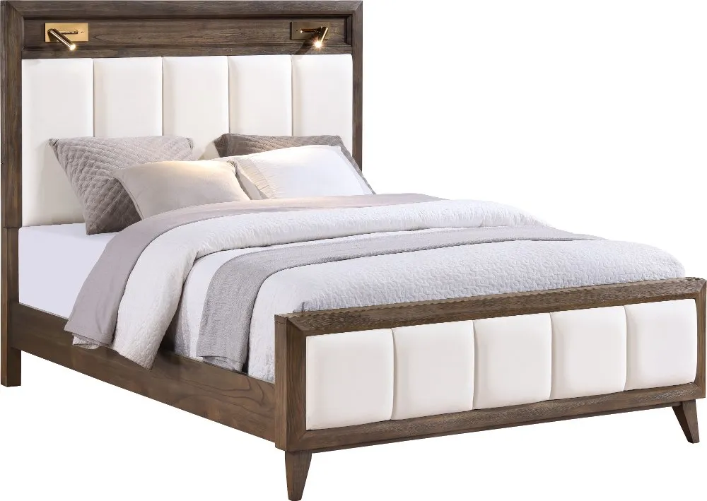 Sophia Walnut Brown and White Queen Bed