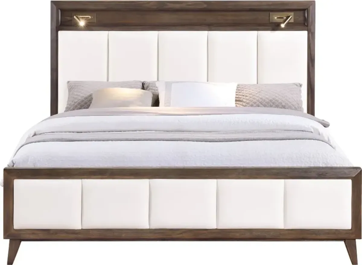 Sophia Walnut Brown and White King Bed